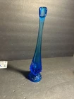 Fenton Art Glass Swung Bud Vase Colonial Blue Hobnail Bottom Vintage 11 1/2”#R64
