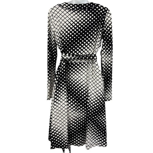 Banana Republic Womens Black Ivory Jersey Knit True Wrap Dress Long Sleeve sz M - Picture 14 of 17