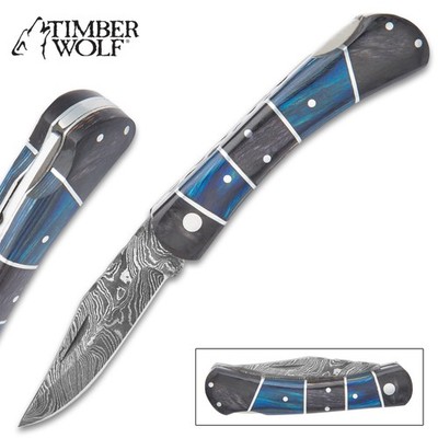 Timber Wolf  Rainshadow Handmade Pocket Knife/Folder - Damascus Steel
