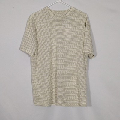 NWT Ike Behar Natural Tonal Jacquard Knit Y/D Crew Neck Tee Mens Size Medium