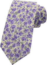 Men Skinny Tie Cotton Floral Necktie for Wedding Groomsmen Tie
