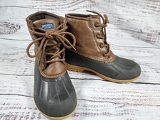 Sperry Port Boot Duck Boots Brown Leather Rubber Kids US 3 EU 35
