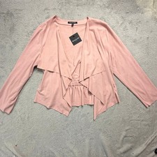 Baccini Womens Blush Pink Faux Suede Draped Open Front Jacket Large NWT