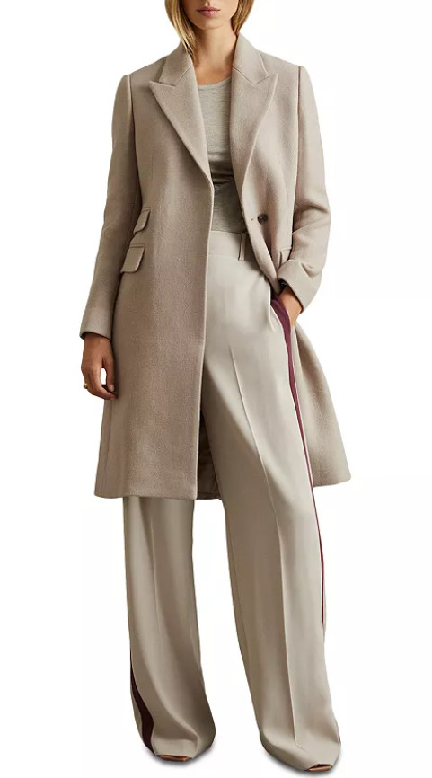 Reiss women's Louis Peak Lapel Stone Beige Wool Coat - size 6 / 10 Uk -msrp $575 image 2