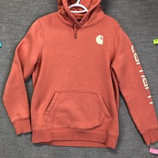 Carhartt Hoodie Sweatshirt Womens Medium Rust Orange Relaxed Fit Pullover Logo