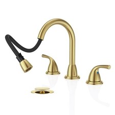 Pull Down Sprayer Bathroom Faucet 8 Inch 3 Hole Widespread Pull Brushed Gold