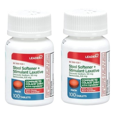 Leader 2-in-1 Stool Softener & Stimulant Laxative, Docusate Sodium 50mg,