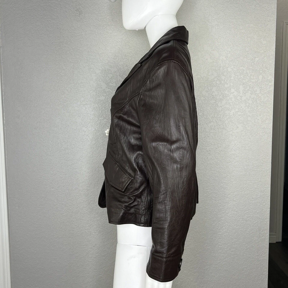 Chaqueta de moto Boston Proper para mujer talla 16 de cuero genuino marrón Foto 3 de 4