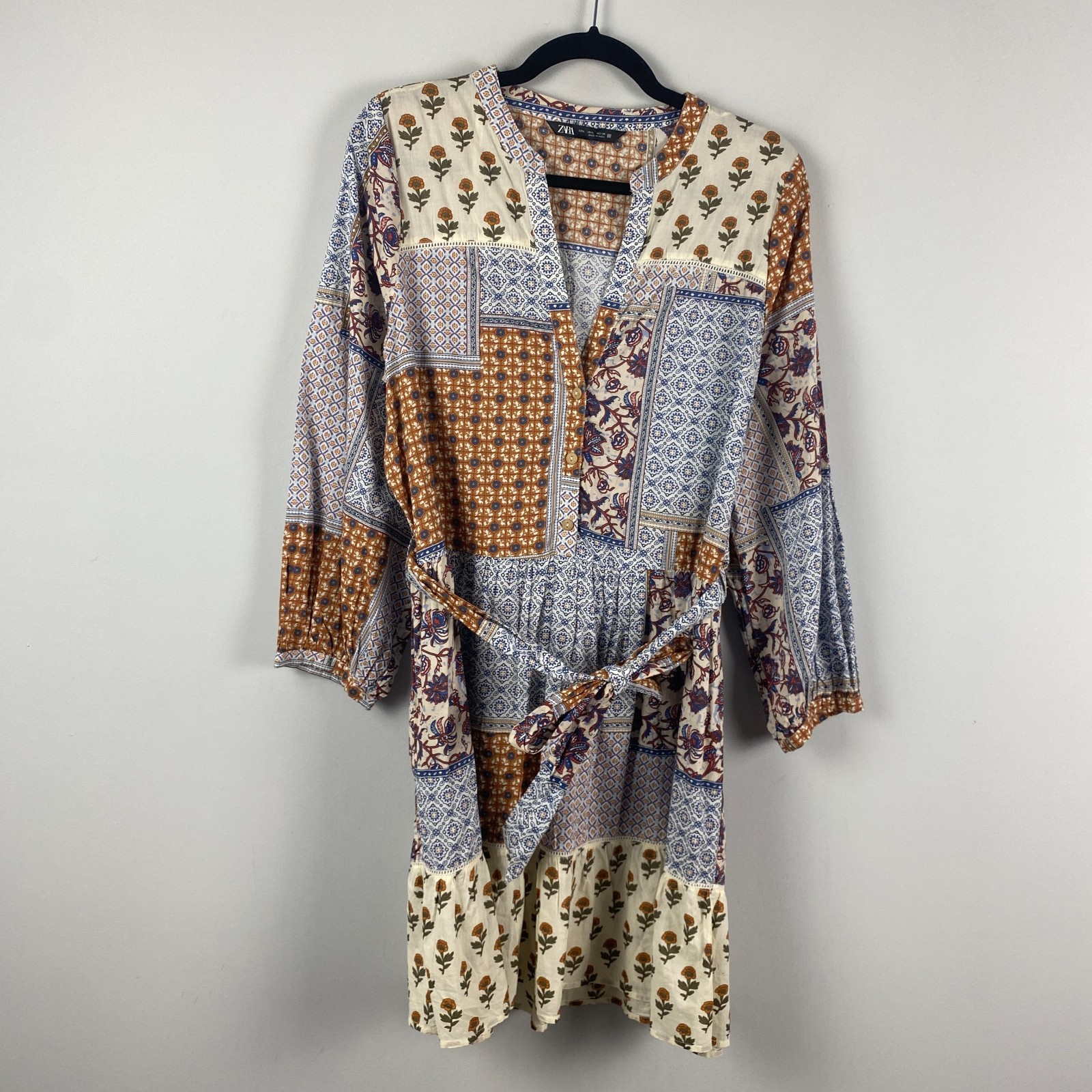 Zara Belted Patchwork Cottagecore Printed Shirt D… - image 1