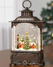 Christmas Snow Globe Lantern Musical Lighted Swirling Glitter Timer Holiday Deco