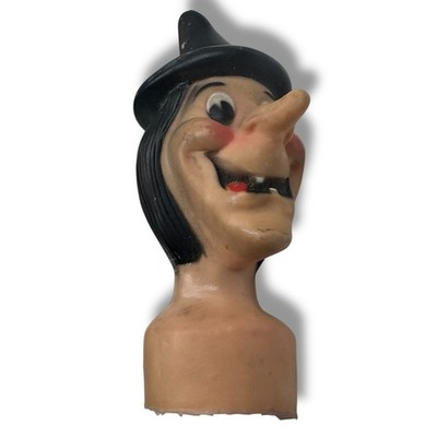 Vintage Rubber Witch Doll Head Black Hat Spooky