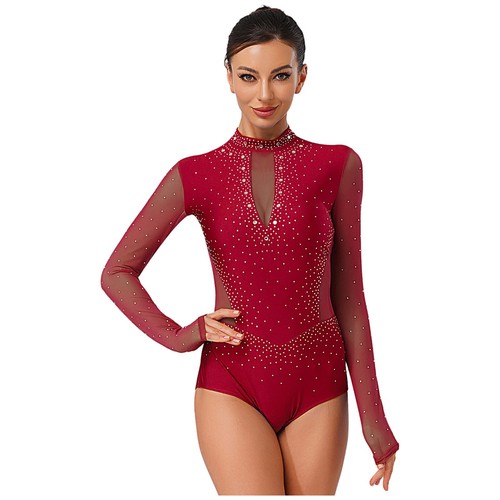 Womens Dancewear Patchwork Jumpsuit Ballettbody Bodysuit Jersey Gymnastics Mesh - Picture 75 of 86