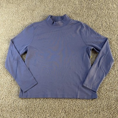 L.L. Bean Shirt Womens Medium Blue Mock Neck Long Sleeve Supima Cotton Top