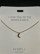 New Lumiela -  I LOVE YOU TO THE MOON & BACK Crescent Moon Charm Necklace  