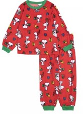 PEANUTS Snoopy Christmas pajamas set Woodstock boy girl size 2T Red Fleece NEW