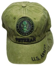 US Army Veteran - Baseball Cap/Dad Hat Washed Pigment Dyed Faded Olive Green