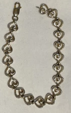 Vintage Signed FAS 925 Sterling Silver Heart Chain Link Bracelet 6.75”