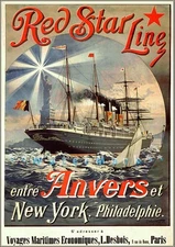 Red Star Line 1871 Anvers Classic Ocean Liner Travel Vintage Poster Print Art