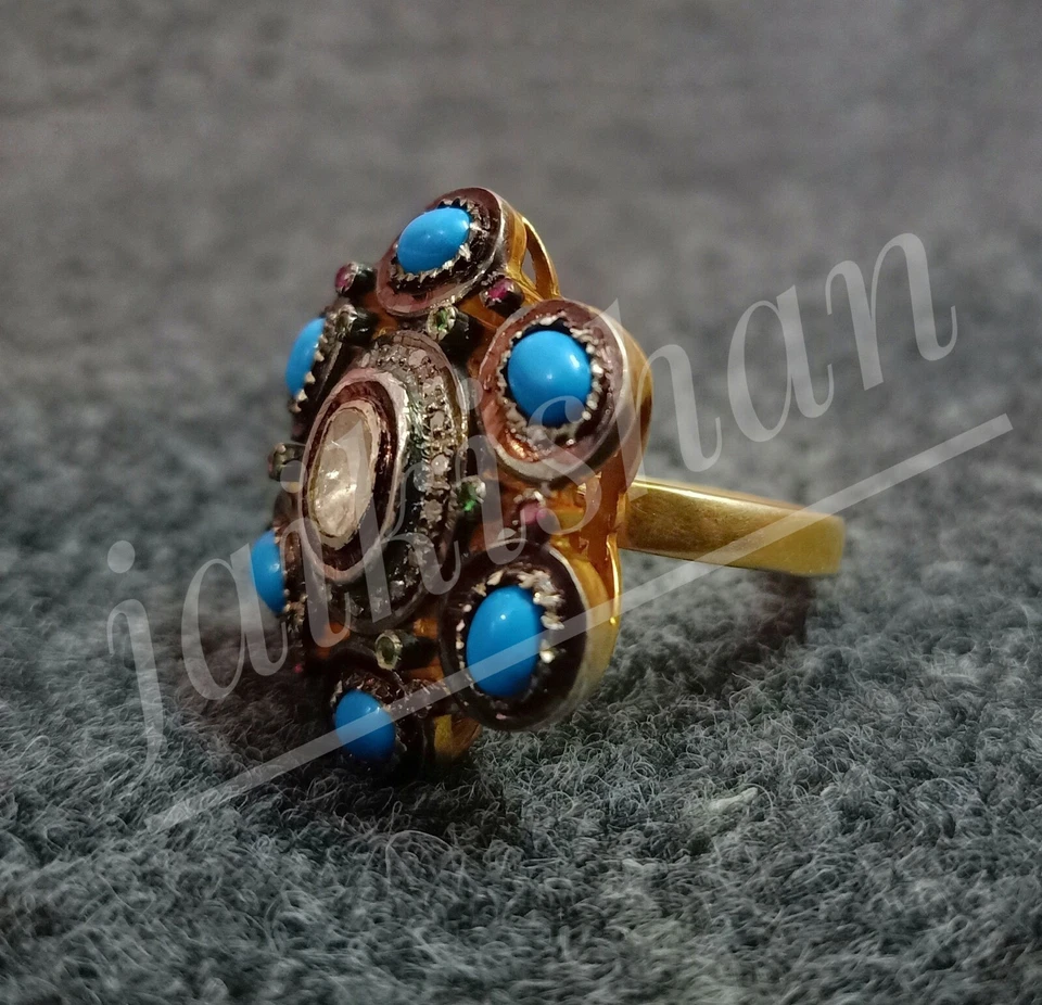 Türkis Rubin Smaragd Edelstein Oxid 925 Sterlingsilber Handmade Ring Schmuck - Bild 2 von 4