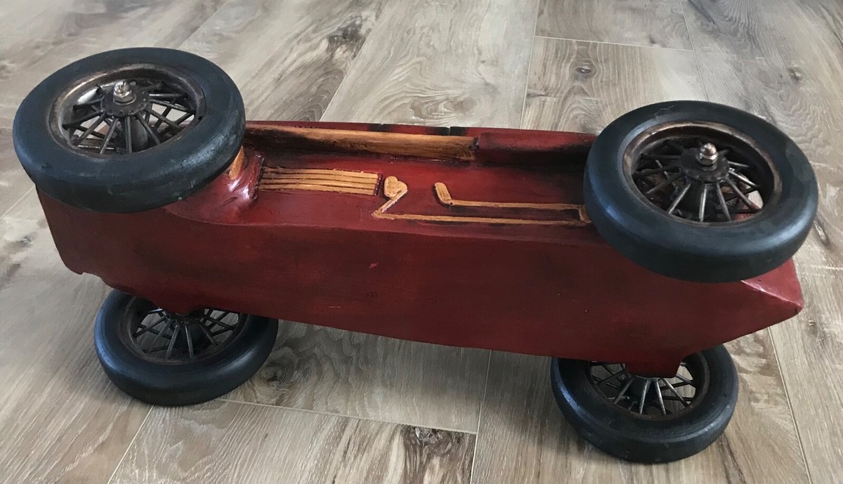 Vintage Large Wood/Resin Racing Roadster Car w/Driver, 20.75 Vintage Large Wood/Resin Racing Roadster Car w/Driver, 20.75