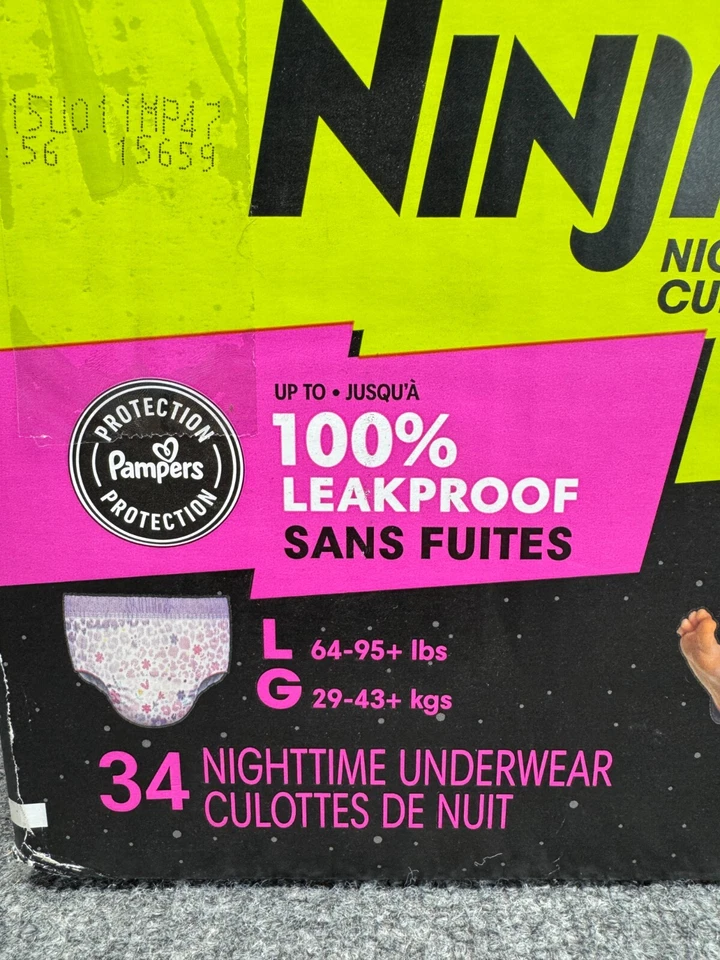 Ropa interior para mojar la cama nocturna Ninjamas niñas talla L 64-95 libras, 34 cuentas Foto 2 de 4