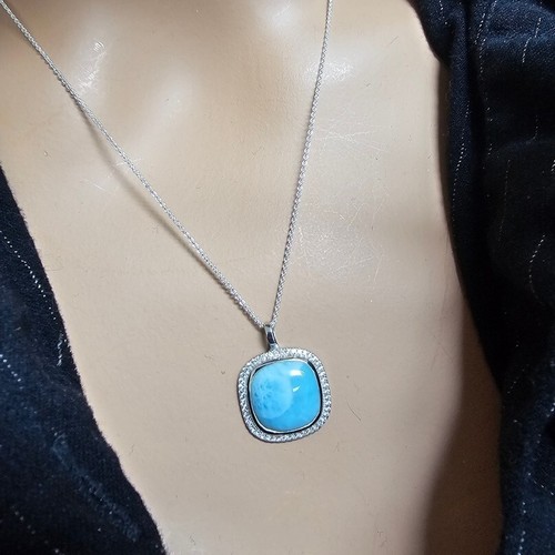 MarahLago Clarity Larimar Pendant Necklace White Sapphire adj 20" Chain - Picture 4 of 11