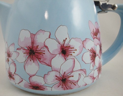 Alfred Blue Floral Cherry Blossoms Ceramic Teapot Infusor de acero inoxidable 20 oz - Imagen 2 de 12