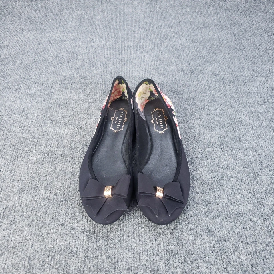 Ted Baker Ballet Pisos Mujer Talla 7 EU 37.5 Negro Floral Lagarto Confort Arco Foto 3 de 4