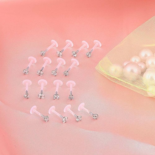 16G Lip Ring CZ Opal Acrylic Clear Helix Cartilage Tragus Piercing Jewelry 16pcs - Picture 9 of 14