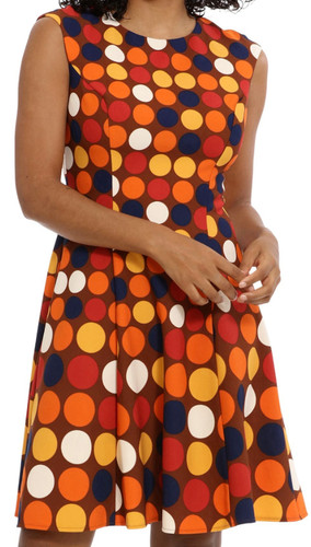 Brown Day Dress Size 8 12 Fit Flare Skater Polka Dots London Times NWT