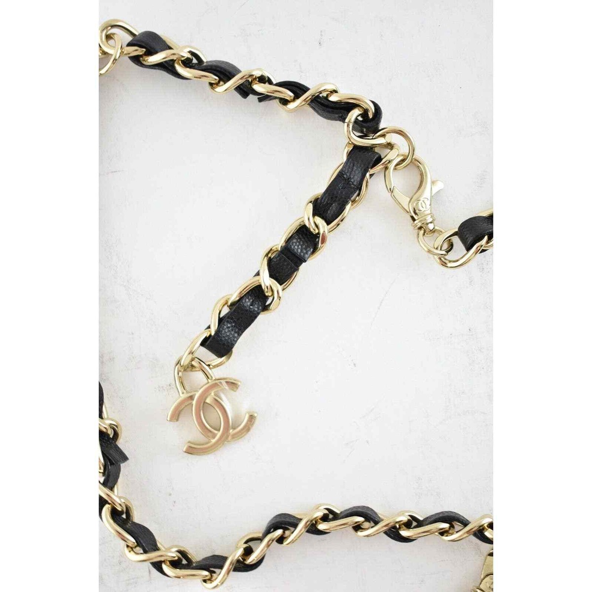 Chanel 21B Black Caviar Mini Chain Classic Gold Card Belt Waist