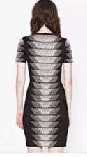French Connection Spotlight Fleck Black And Cream Bandage  Bodycon Dress Size 8