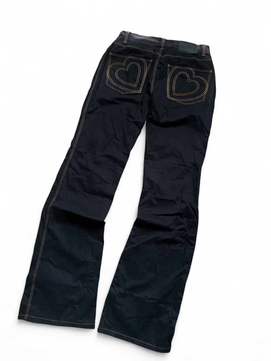 Moschino Black Bootcut Jeans Heart Stitching Y2K Western Style 