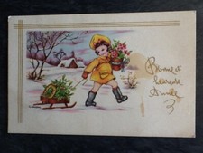 CP SIGNEE GOUGEON PETITE FILLE POT FLEURS LUGE HOUX GUI FER CHEVAL - 55809