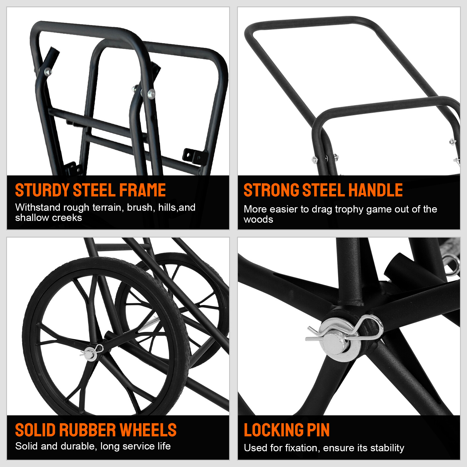 Steel Folding Deer Cart 500lbs Larger Capacity Hauler Utility Gear Dolly Hunting