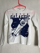 Kids Youth H  M Long Sleeve White Intergalactic Rocket Tee Shirt LS GUC 5323