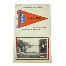 Fisherman Huge Fish Exaggerated Hamilton, Ohio Pennant, c1913 Postcard