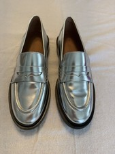 Women's Madewell Penny Loafer In Metallic Silver Size 8 EXCELLENT CONDITION