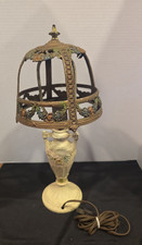 Antique Boudoir Slag Glass Lamp Cast Metal Floral Garland 1920s Miller?