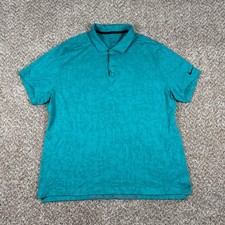 Nike Polo Shirt Mens XL Teal Dri-FIT Tiger Woods Jacquard Golf Performance