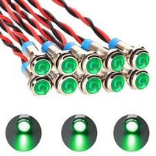 Gebildet 10pcs 6mm 1/4" AC/DC 12-24V LED Metal Indicator Green