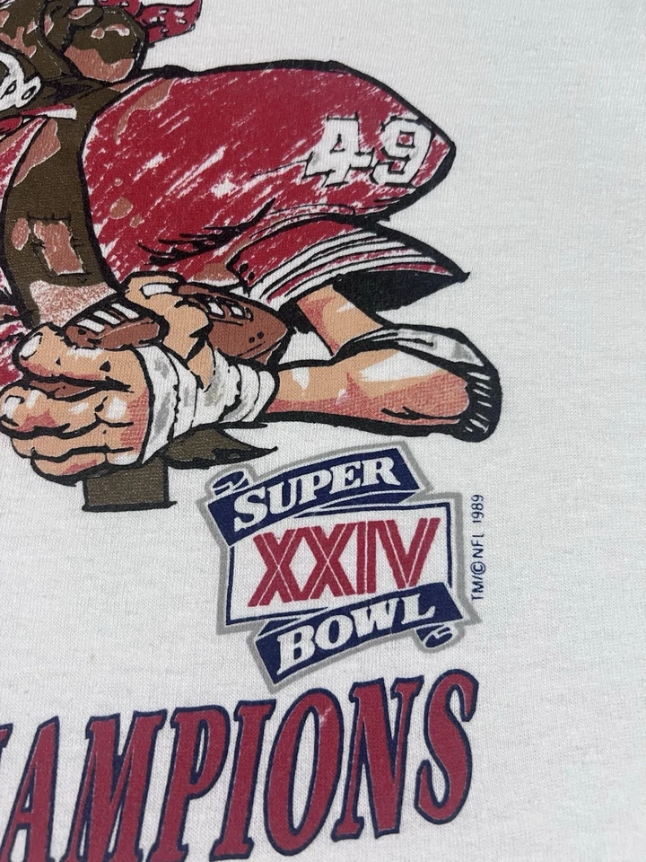 Vintage 80s San Francisco 49ers Single-Stitch Graphic T-Shirt Nutmeg caricature - Image 4 of 4
