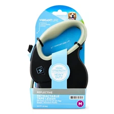 Vibrant Life 16' Heavy Duty Nylon Reflective Retractable Dog Leash, Black