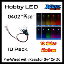 10 Pack Pico 0402 Pre-Wired LED 3-12 Volt DC Choose Color