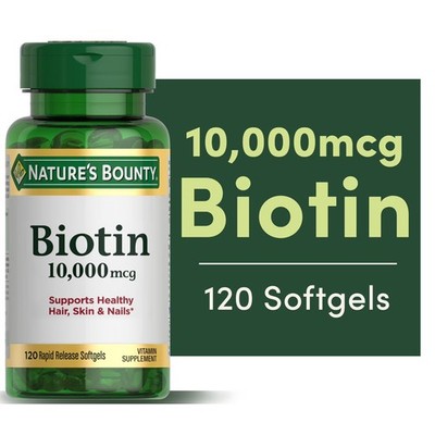 Nature s Bounty Biotin Supplement, 10000mcg, 120 Rapid Release Softgels.