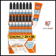 Super Glue Gel Clear Non-Drip, 24 X 3G All Purpose Strong Adhesive Ca Glue Quick