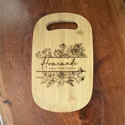 Handmade Bamboo Small Rectangular Cutting Board with Floral Engraving