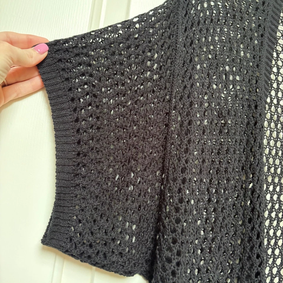 Willow & Clay Black Open Knit Crochet Cardigan Short Sleeve Boho Festival Grunge - Image 3 of 4