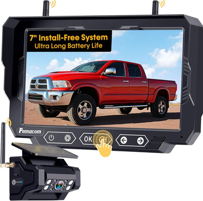 Magnetic Solar Wireless Backup Camera: 7'' Portable 1 Min Easy Install Scratch-Pr