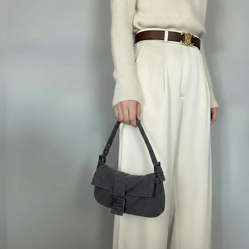 Fendi — FENDI Mamma Baguette Cotton Gray Shoulder bag